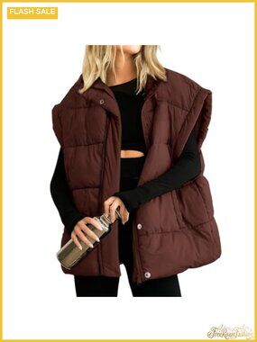 Oversized Quilted Puffer Vest Sleeveless Full Zip Warm Coat Outwear